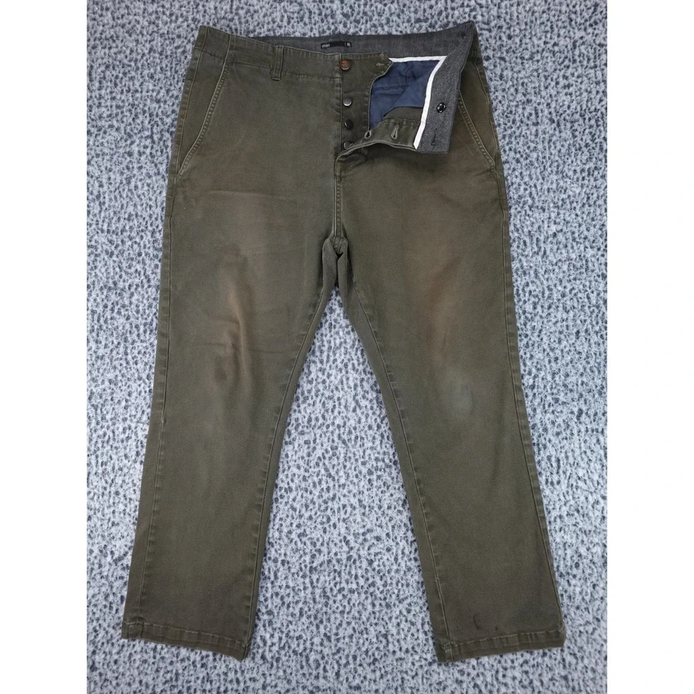 Etnies Chino Pants Mens 36 Olive Green Good Button Fly Straight Leg Skate 11268